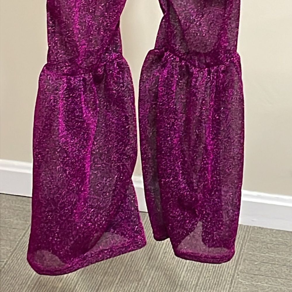 Violet Purple Sparkle One Piece Halter Bell Pant Suit. Size S small 4/6 - Picture 6 of 9